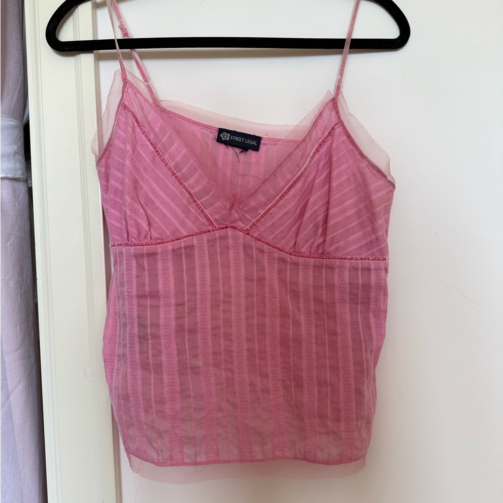 pink aesthetic y2k vintage girly tank top flowy tank with panelling adjustable